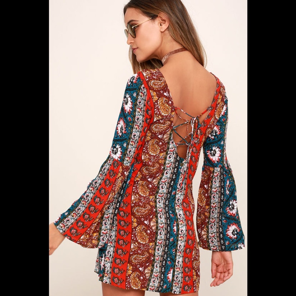 NWT Billabong Peasant Bohemian BOHO Open back patterned floral dress Small - Picture 2 of 9